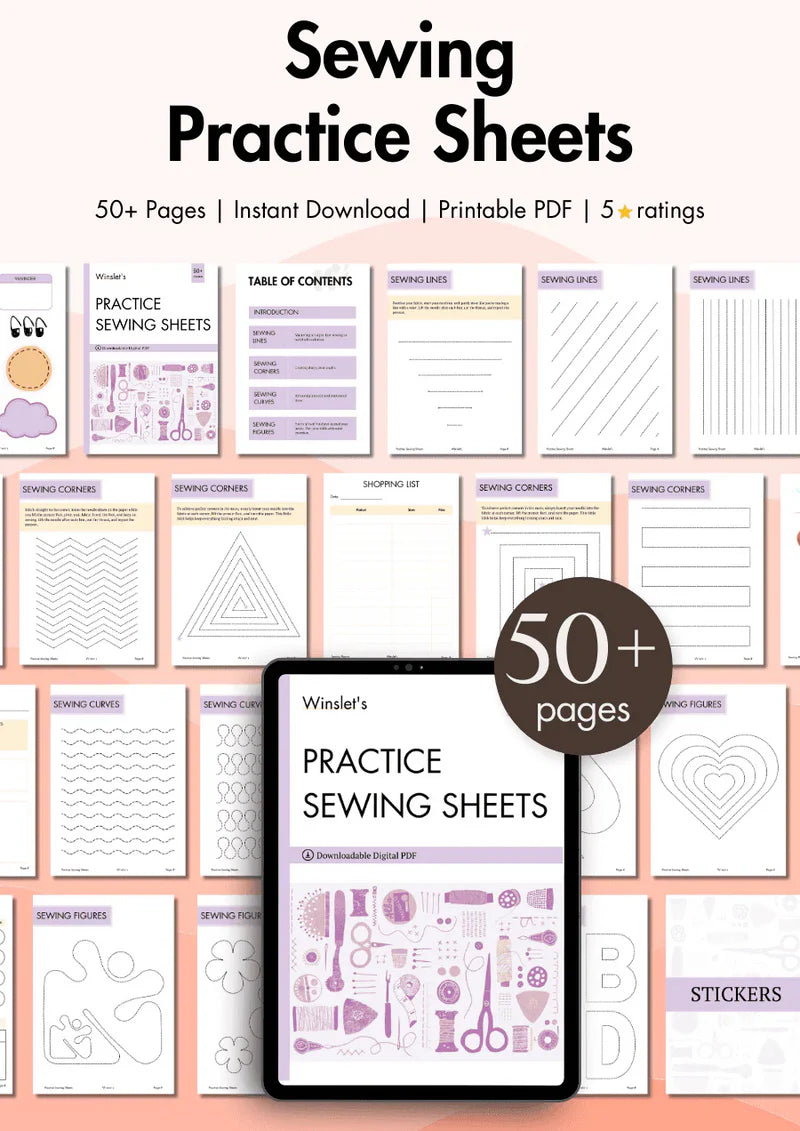 Sewing Practice Sheets: 50+ Pages of Sewing Practice to Master Sewing Basics - Great for Beginners