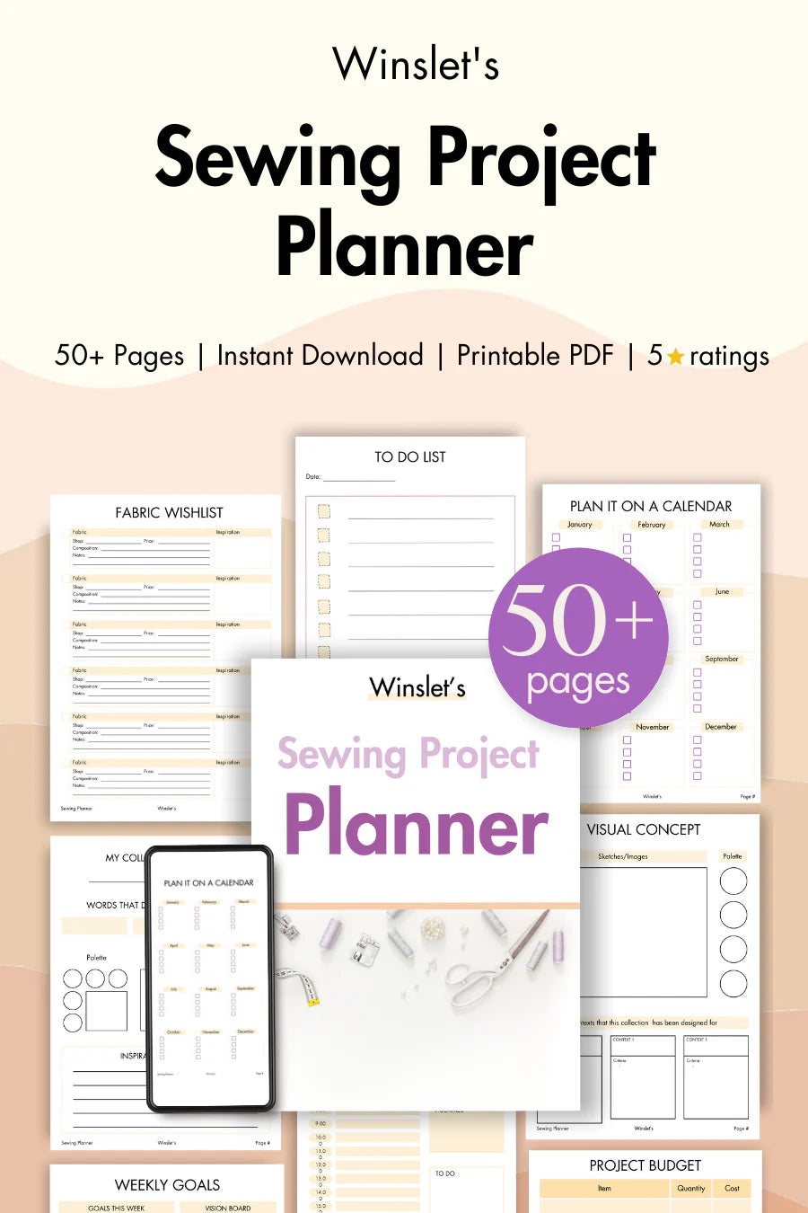 Sewing Project Planner: 50+ Page Printable Sewing Project Organizer and Sewing Journal